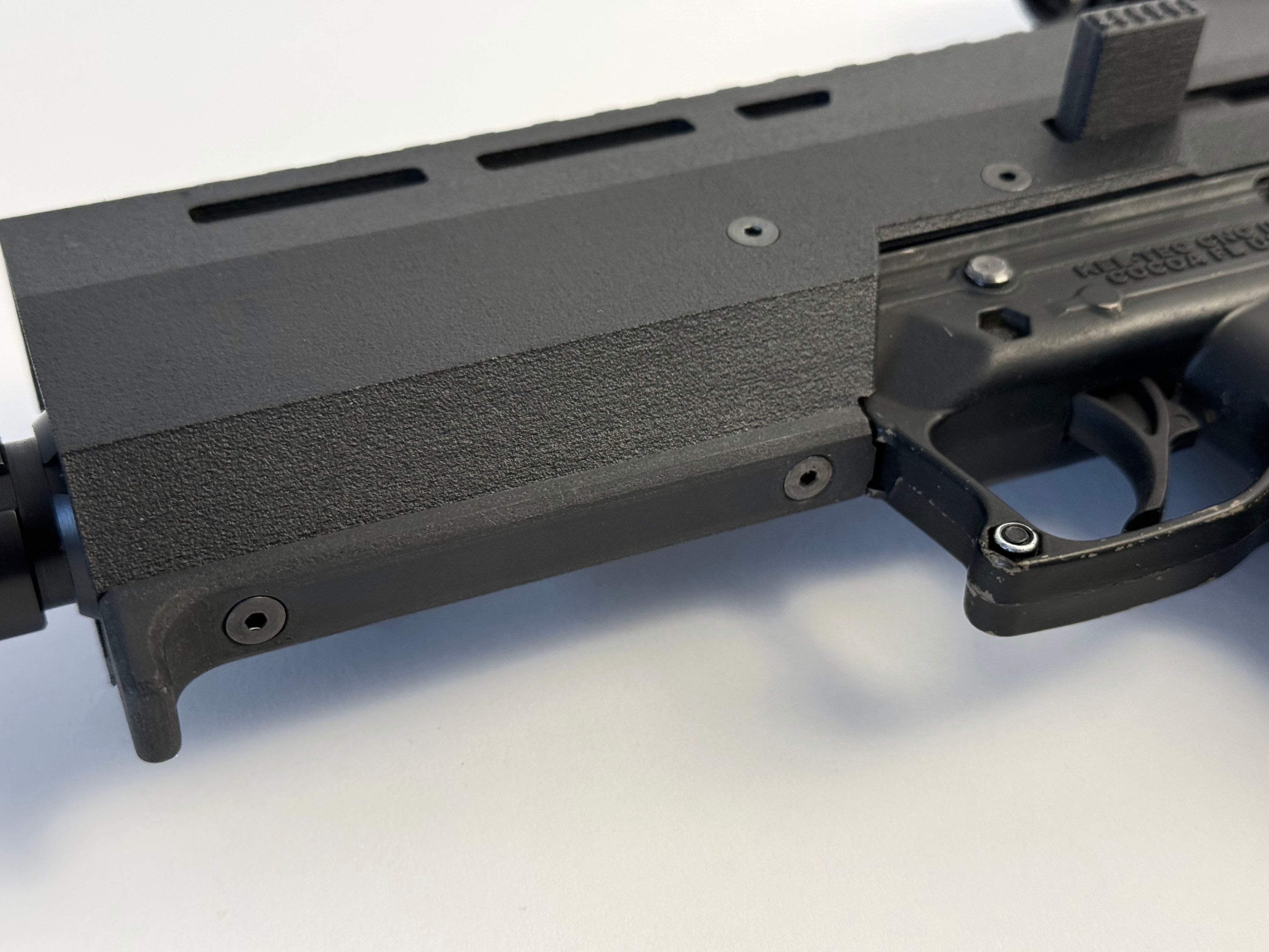 Close up of the foregrip hand stop installed